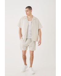 Boohoo - Short Sleeve Boxy Linen Shirt & Short Set - Lyst