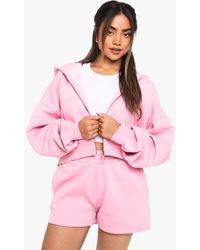 Boohoo - Boxy Balloon Sleeve Oversized Zip Through Hoodie - Lyst