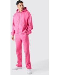 BoohooMAN - Oversized Contrast Stitch Zip Through Hooded Tracksuit - Lyst