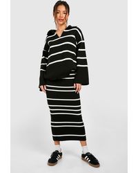 Boohoo - Fine Gauge Stripe Collaed Sweater And Skirt Knitted Set - Lyst