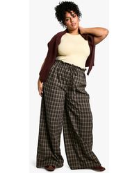 Boohoo - Plus Flannel Elasticated Waistband Wide Leg Pants - Lyst
