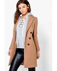Boohoo Petite Double Breasted Camel Duster Coat - Natural
