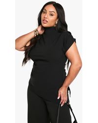 Boohoo - Plus Ruched Shoulder Asymmetric Hem Top - Lyst