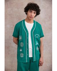 BoohooMAN Viscose Baseball Embroidered Shirt - Green