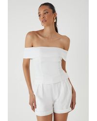 MissPap - Linen Look Bardot Fold Over Top - Lyst