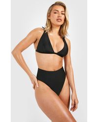 Boohoo - Plain Tie Shoulder Triangle Bikini Top & High Waist Bottoms Set - Lyst