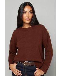 Wallis - Petite Pointelle Sleeve Button Detail Sweater - Lyst