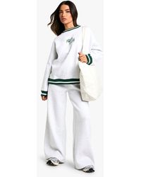 Boohoo - Pantalón Deportivo Petite De Pernera Ancha Con Cintura En Contraste - Lyst