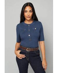 Wallis - Petite Statement Button Knitted Top - Lyst