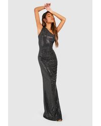 Boohoo - Sequin Asymmetric Rouched Maxi Dress - Lyst
