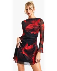 Boohoo - Floral Mesh A Line Mini Dress - Lyst