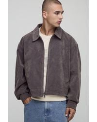 Boohoo - Oversized Boxy Faux Suede Peached Harrington Jacket - Lyst