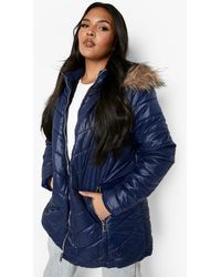 High Shine Faux Fur Trim Padded Jacket 