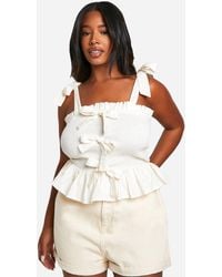 Boohoo - Plus Cotton Shirred Bow Crop Top - Lyst
