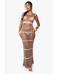 Boohoo - Vestido Maxi Para La Playa De Croché Súper Suave Con Rayas - Lyst