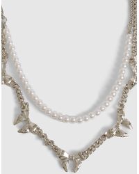 Boohoo - Pearl & Bow Chain Layered Necklace - Lyst