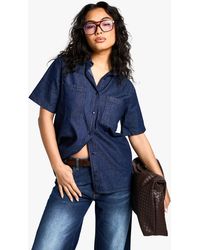 Boohoo - Camisa Vaquera De Manga Corta Y Cambray - Lyst