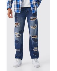 Boohoo - Tall Relaxed Rigid Applique Ripped Jeans - Lyst