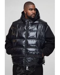 Boohoo - Plus Regular Fit High Shine Quilted Hooded Puffer Gilet - Lyst