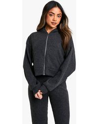 Boohoo - Loungewear Knitted Cropped Zip Up Hoodie - Lyst