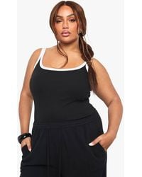 Boohoo - Plus Rib Contrast Binding Square Neck Sleeveless Bodysuit - Lyst