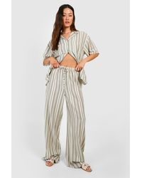 Boohoo - Tall Stripe Linen Short Sleeve And Trouser Co-ord - Lyst