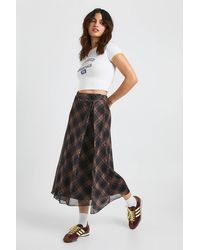 Boohoo - Check Print Wrap Front Mesh Maxi Skirt - Lyst