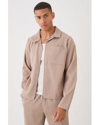 BoohooMAN - Pleated Boxy Zip Through Collared Shirt - Lyst