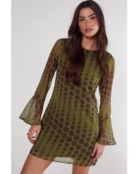 Nasty Gal - Chiffon Polka Dot Fluted Sleeve Tunic Mini Dress - Lyst