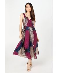 Coast - Metallic V Neck Jacquard Midi Wedding Guest Dress - Lyst