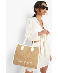 Boohoo - Wifey Straw Beach Bag - Lyst