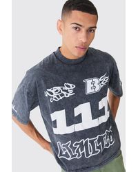 Boohoo - Camiseta Oversize Recta Con Cuello Extendido Y Estampado En Relieve Desteñido - Lyst