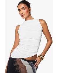 Boohoo - Double Layer Ruched Side Asymmetric Hem Sleeveless Top - Lyst