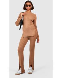 Boohoo - Tall Mixed Rib Knitted Trouser Co-ord - Lyst