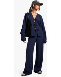 Boohoo - Rib Tie Front Blouse And Trouser Co-Ord - Lyst