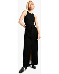 Boohoo - Basic Split Front Denim Maxi Skirt - Lyst