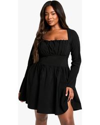 Boohoo - Vestido Plus Skater De Manga Larga Estilo Corsé De Bengalina - Lyst