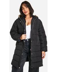 Boohoo - Plus Faux Fur Trim Longline Puffer Jacket - Lyst