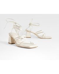 Boohoo - Low Block Strappy Tie Up Sandals - Lyst