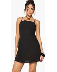 Boohoo - Linen Look Ruched Bust Mini Dress - Lyst