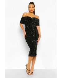 Boohoo - Tall Sequin Off The Shoulder Belted Midi Dress - Lyst
