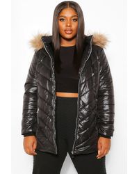 High Shine Faux Fur Trim Padded Jacket 