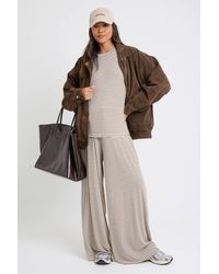 Boohoo - Maternity Stripe Rib Wide Leg Trouser - Lyst