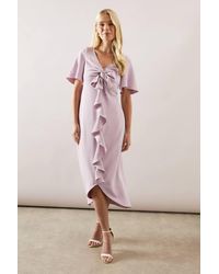 Wallis - Petite Bow Detail Ruffle Midi Dress - Lyst