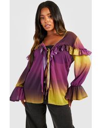 Boohoo - Plus Ombre Ruffle Tie Front Blouse - Lyst