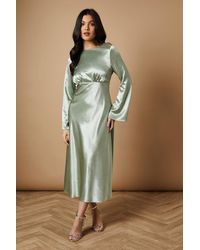 Oasis - Metallic Satin Long Sleeve Midi Dress - Lyst