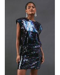 Warehouse - Sequin Shoulder Pad Sleeveless Mini Dress - Lyst