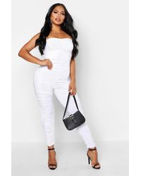 Boohoo Rouche Strapless Jumpsuit - White