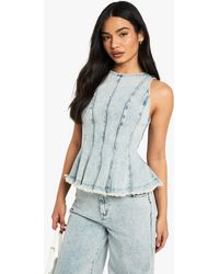 Boohoo - Denim Seam Detail Peplum Hem Top - Lyst