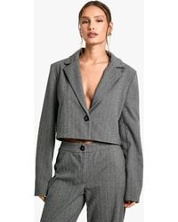 Boohoo - Herringbone Tailored Cropped Blazer - Lyst